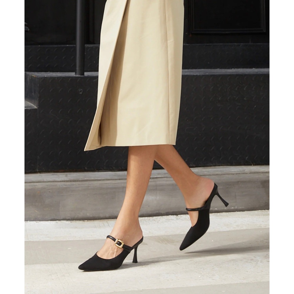 Cosy Island Black GraceLithe Pointed Toe Buckle Mule Pumps Size 10 NWOB